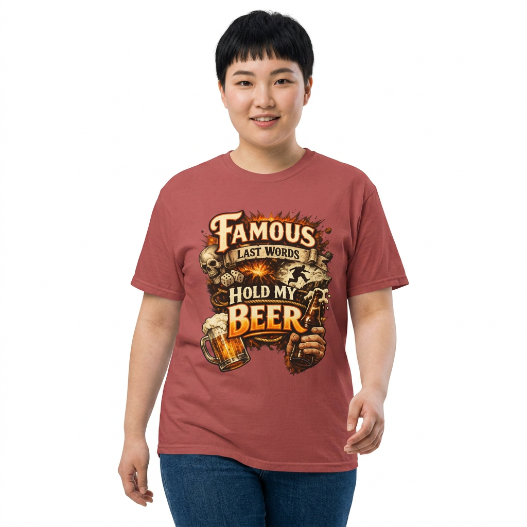"Famous Last Words Hold My Beer" Unisex Garment-Dyed T-shirt