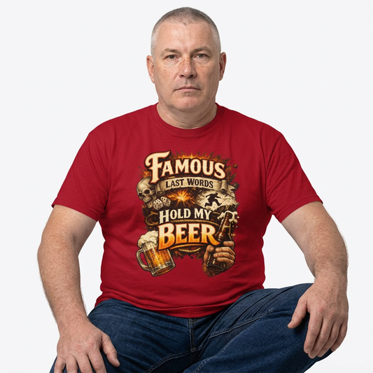 "Famous Last Words Hold My Beer" Unisex Garment-Dyed T-shirt