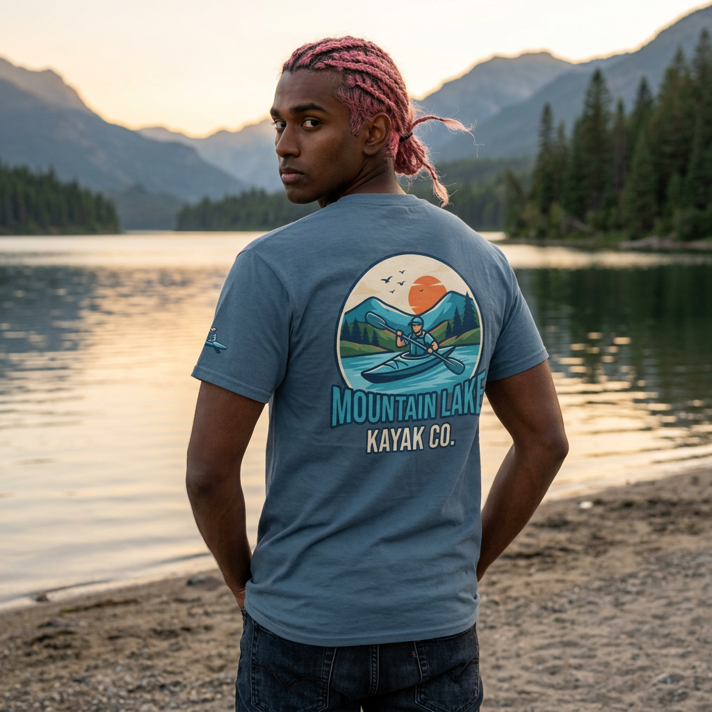 "Mountain Lake Kayak" Premium Graphic Tee