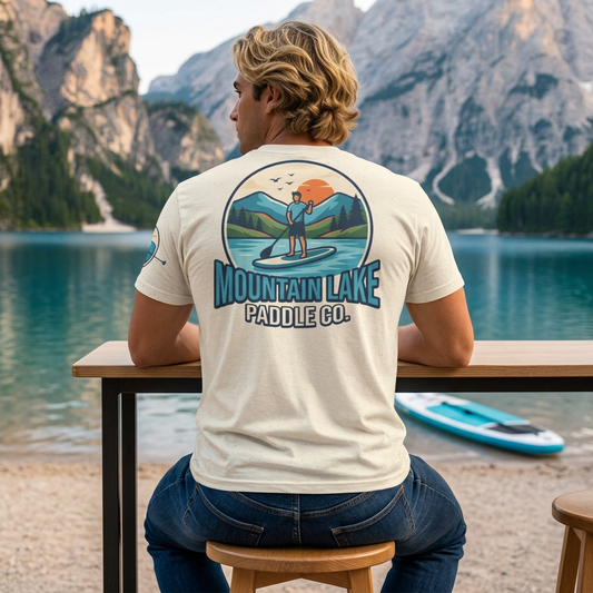 "Mountain Lake Paddle Board" Premium Graphic Tee