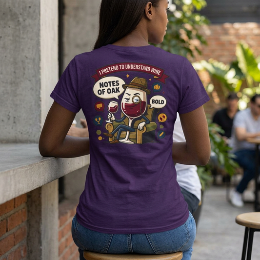 Color: Purple | I Pretend To Understand Wine Women's Tee