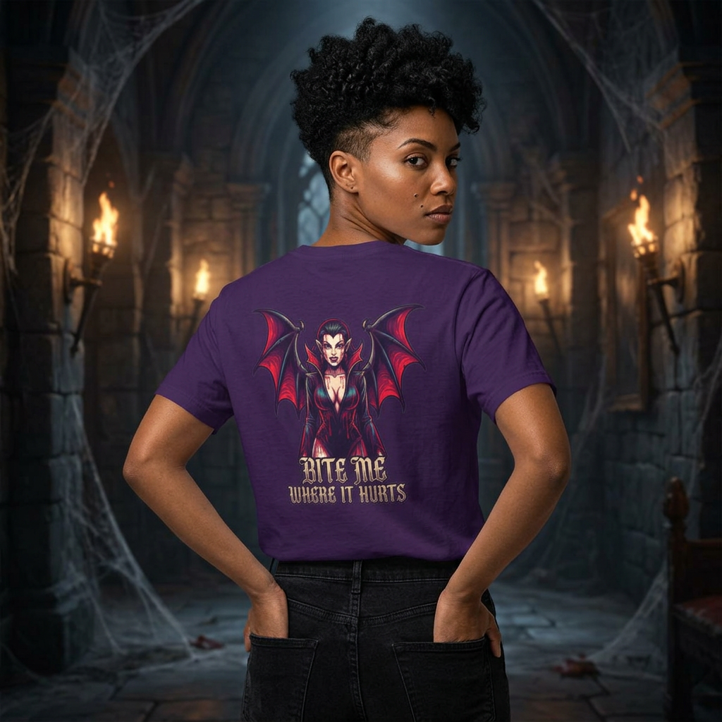 Color: Purple | Bite Me Where It Hurts Women's Tee