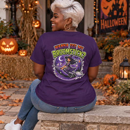 Color: Purple | Wanna See My Broomstick Women's Tee