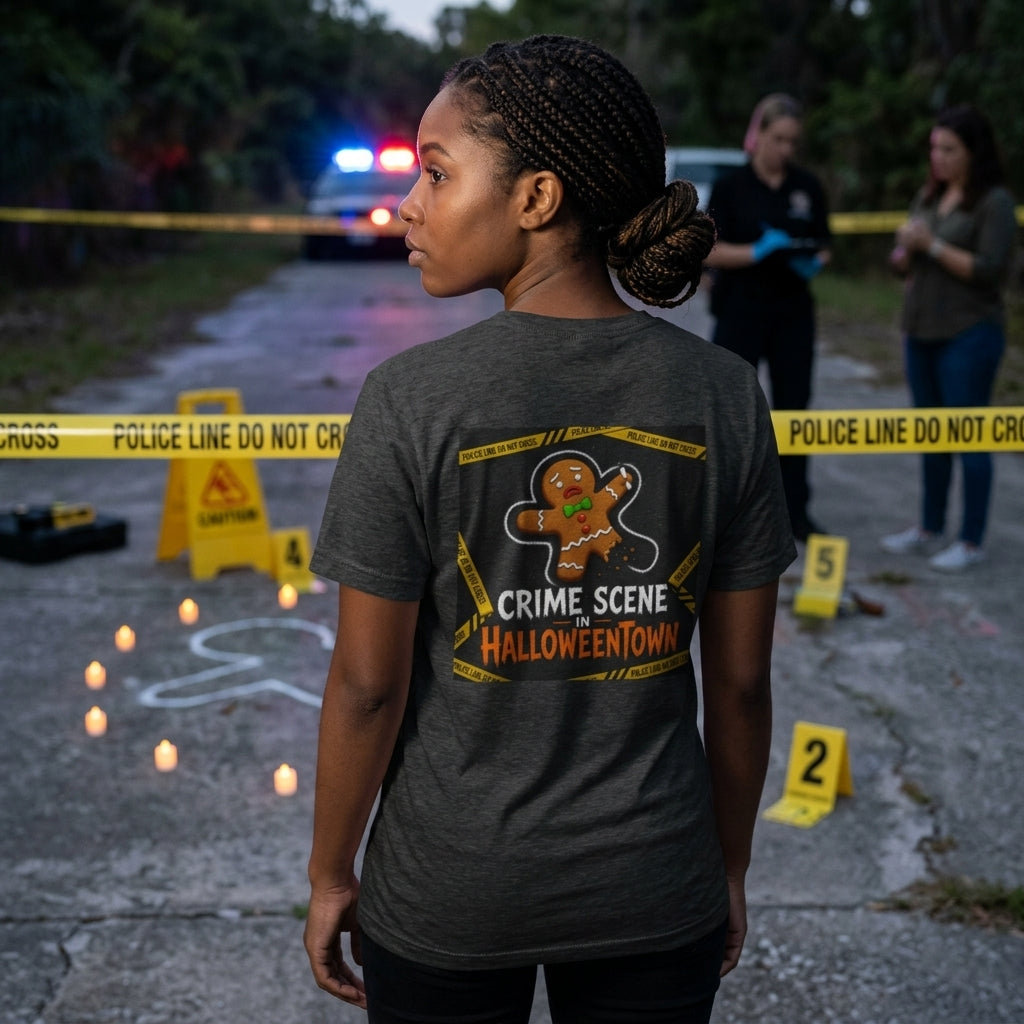 Color: Dark Heather | Crime Scene in Halloweentown Women's Tee