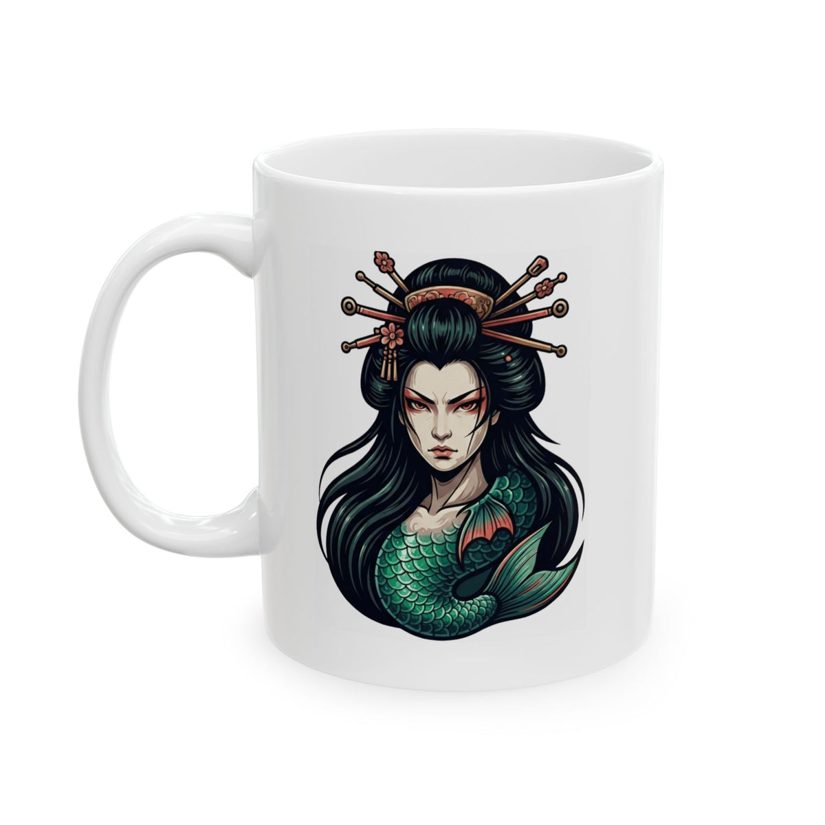 "Ningyo (Japanese Folklore)" White Ceramic Mug — Graphic