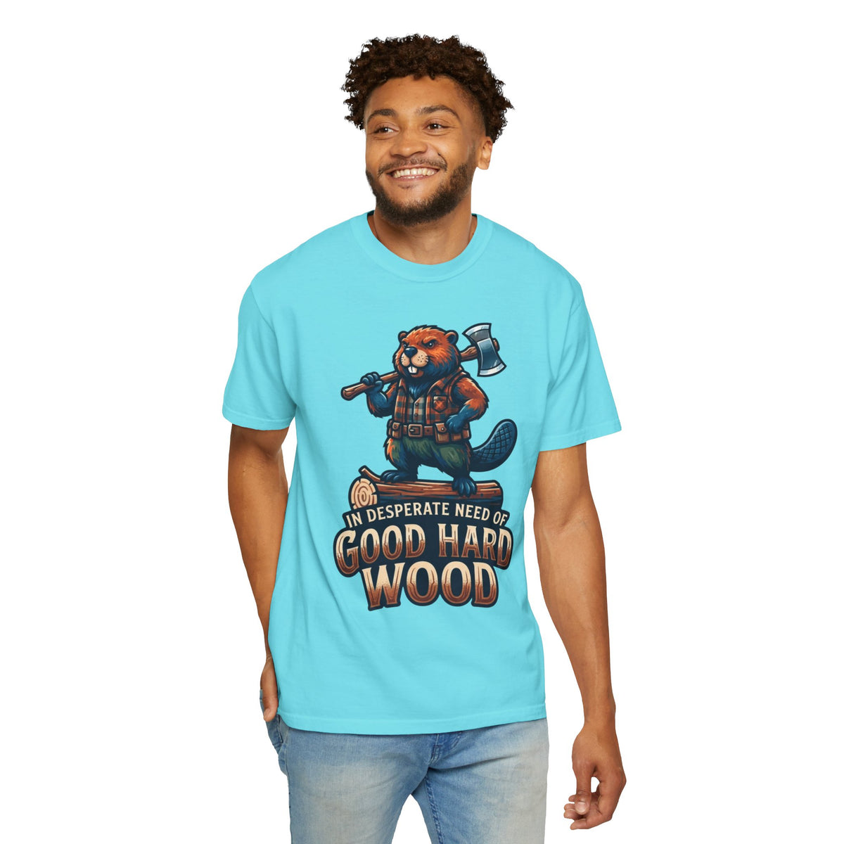 Color: Lagoon Blue | In Desperate Need of Good Hard Wood Unisex Garment-Dyed Tee