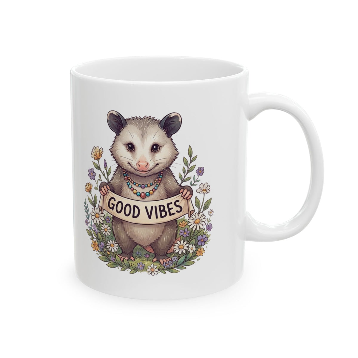 "Hippy Opossum" White Ceramic Mug