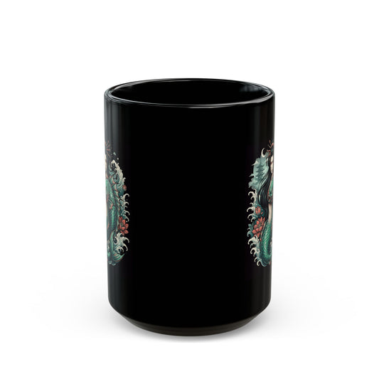 "Ningyo (Japanese Folklore)" Black Ceramic Mug