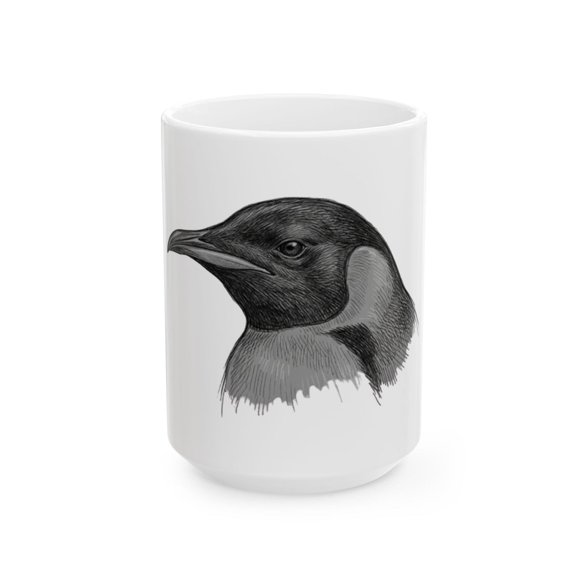 "Pencil Sketch Art Penguin" White Ceramic Mug — Graphic