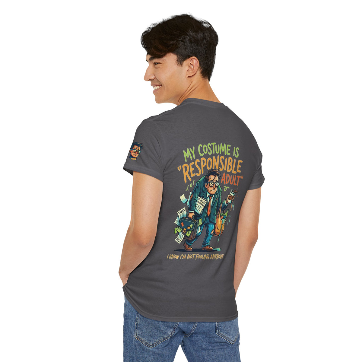 Color: Charcoal | Responsible Adult Costume Premium Graphic Tee