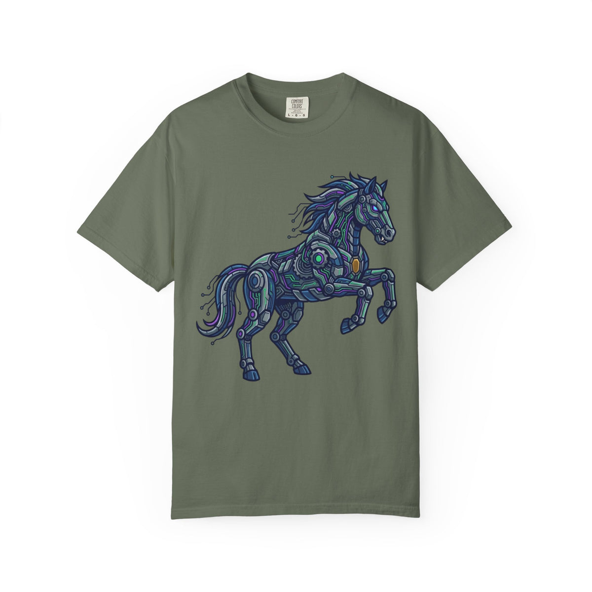 Color: Moss | Cyber Mustang Unisex Garment-Dyed Tee