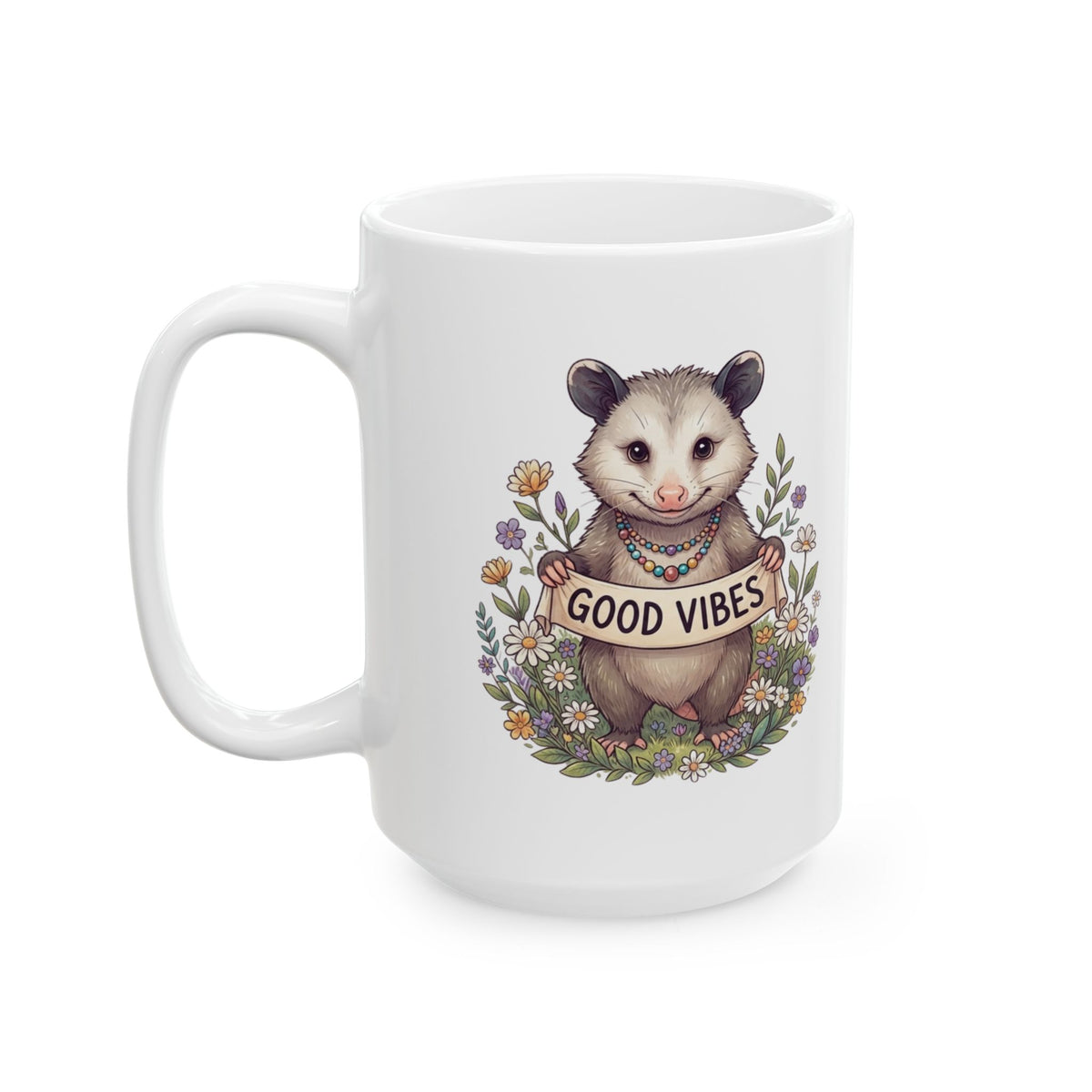 "Hippy Opossum" White Ceramic Mug