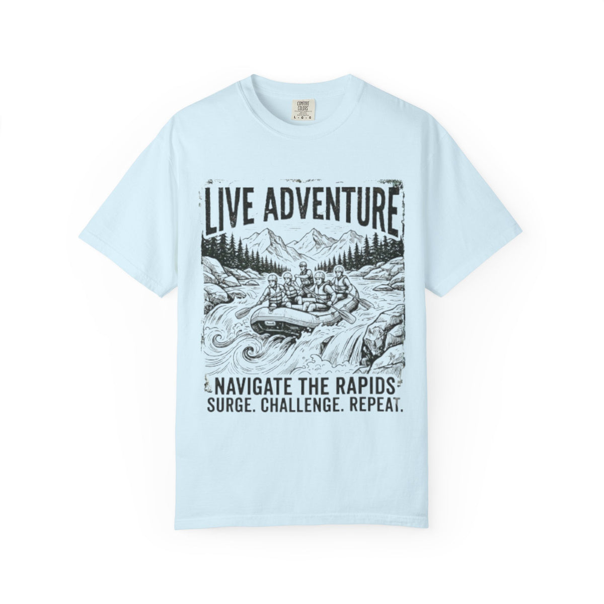 Color: Chambray | Live Adventure - Rafting Unisex Garment-Dyed Tee