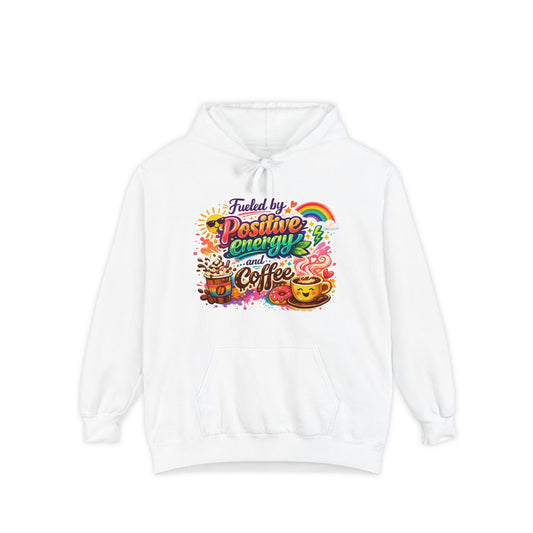 Color: White | Fueled by Coffee (And Spite) | Garment-Dyed Hoodie — AttitudeShirts