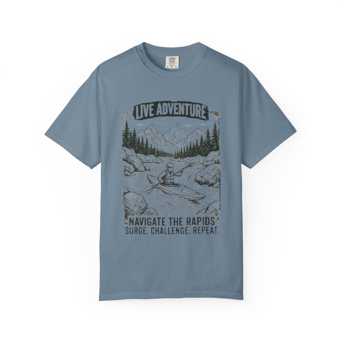 Color: Ice Blue | Live Adventure - Kayak Unisex Garment-Dyed Tee