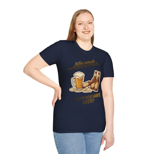 Beer Graphic T-Shirt — "Who Needs Antidepressants When You Have Beer?" Retro Pint Design