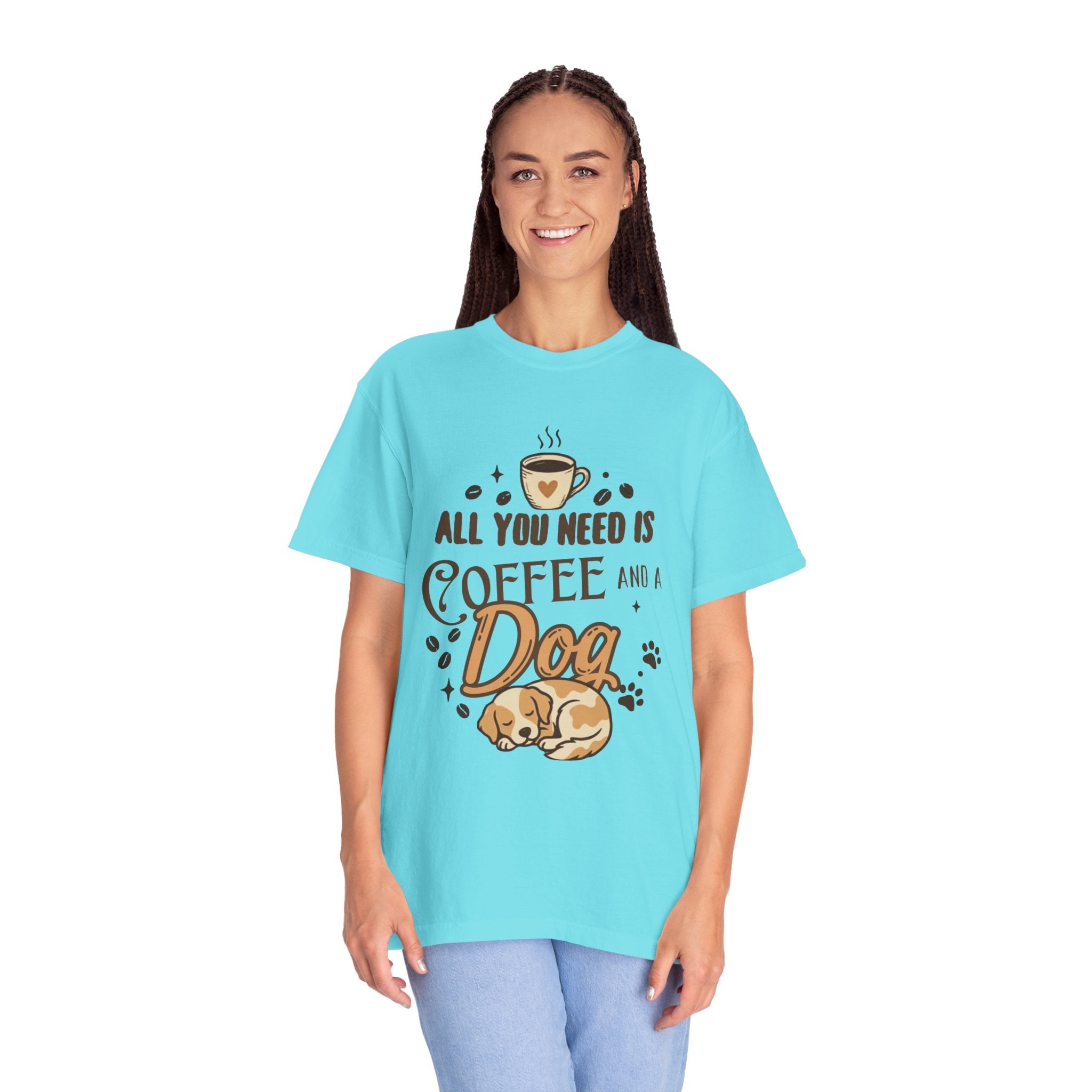 "Coffee and a Dog" Unisex Garment-Dyed Tee