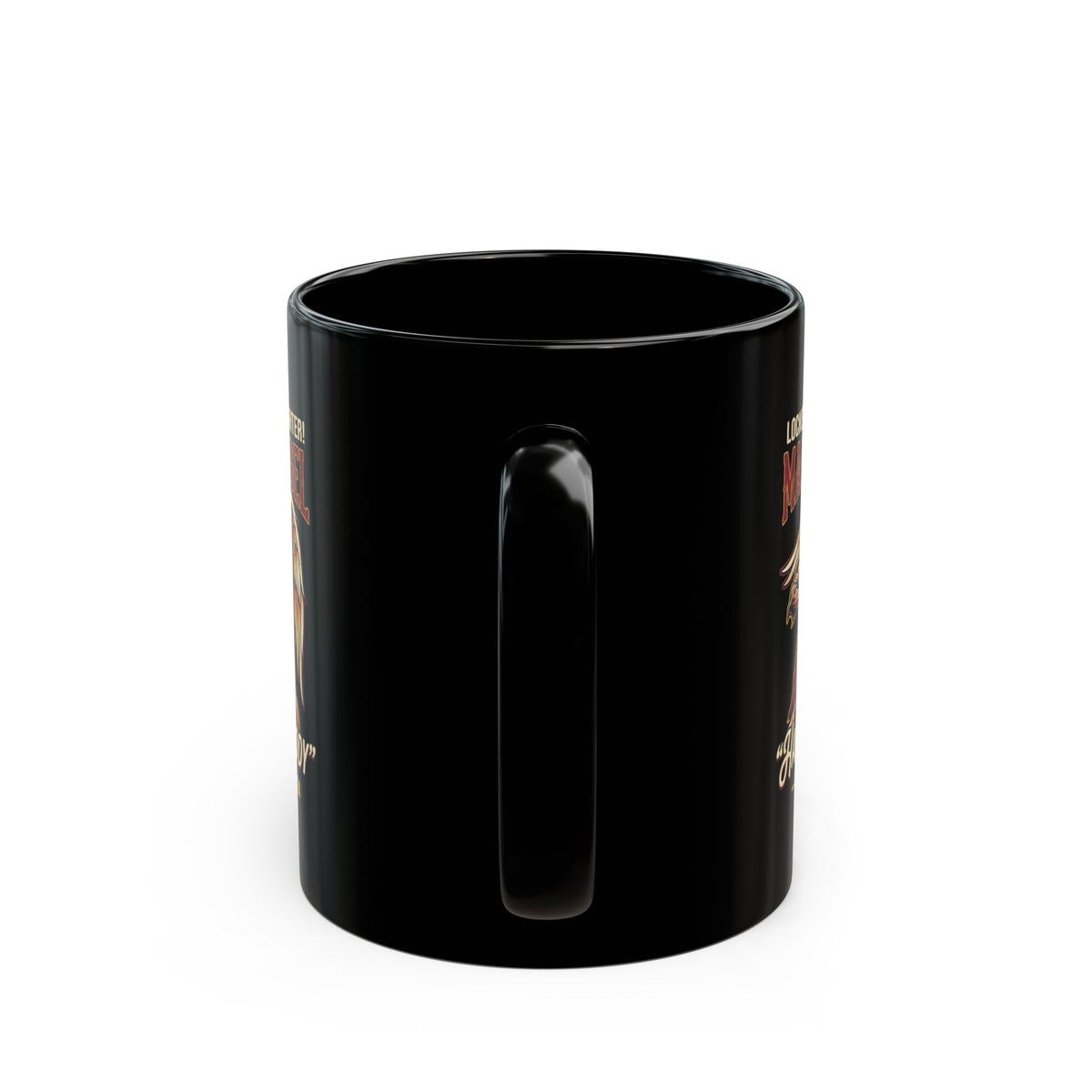 "Good Book Series Man vs Angel" Black Ceramic Mug