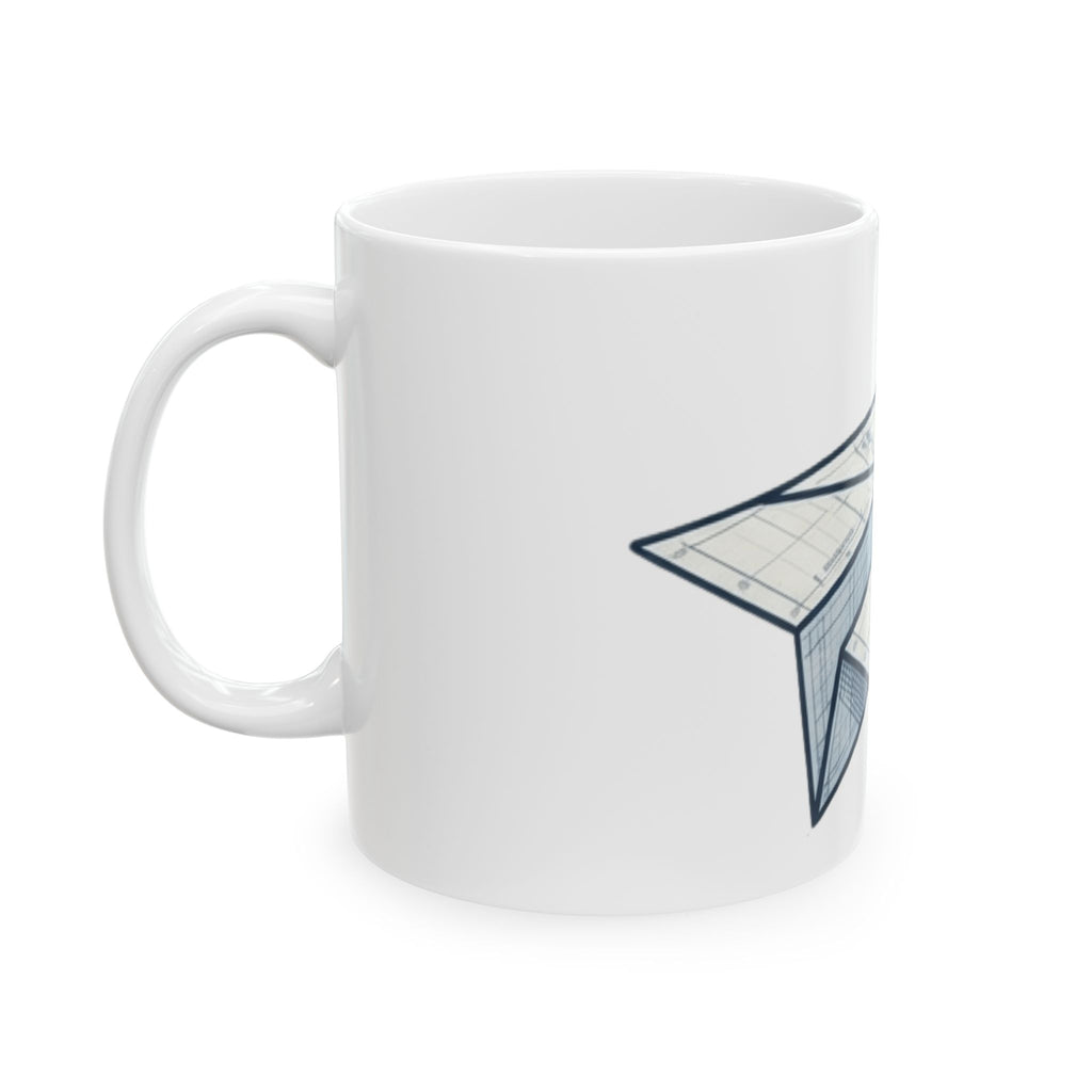 "Paper Plane Porterhouse" White Ceramic Mug — Graphic