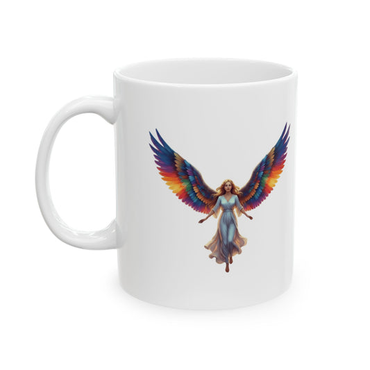 "Rainbow Angel" White Ceramic Mug — Graphic