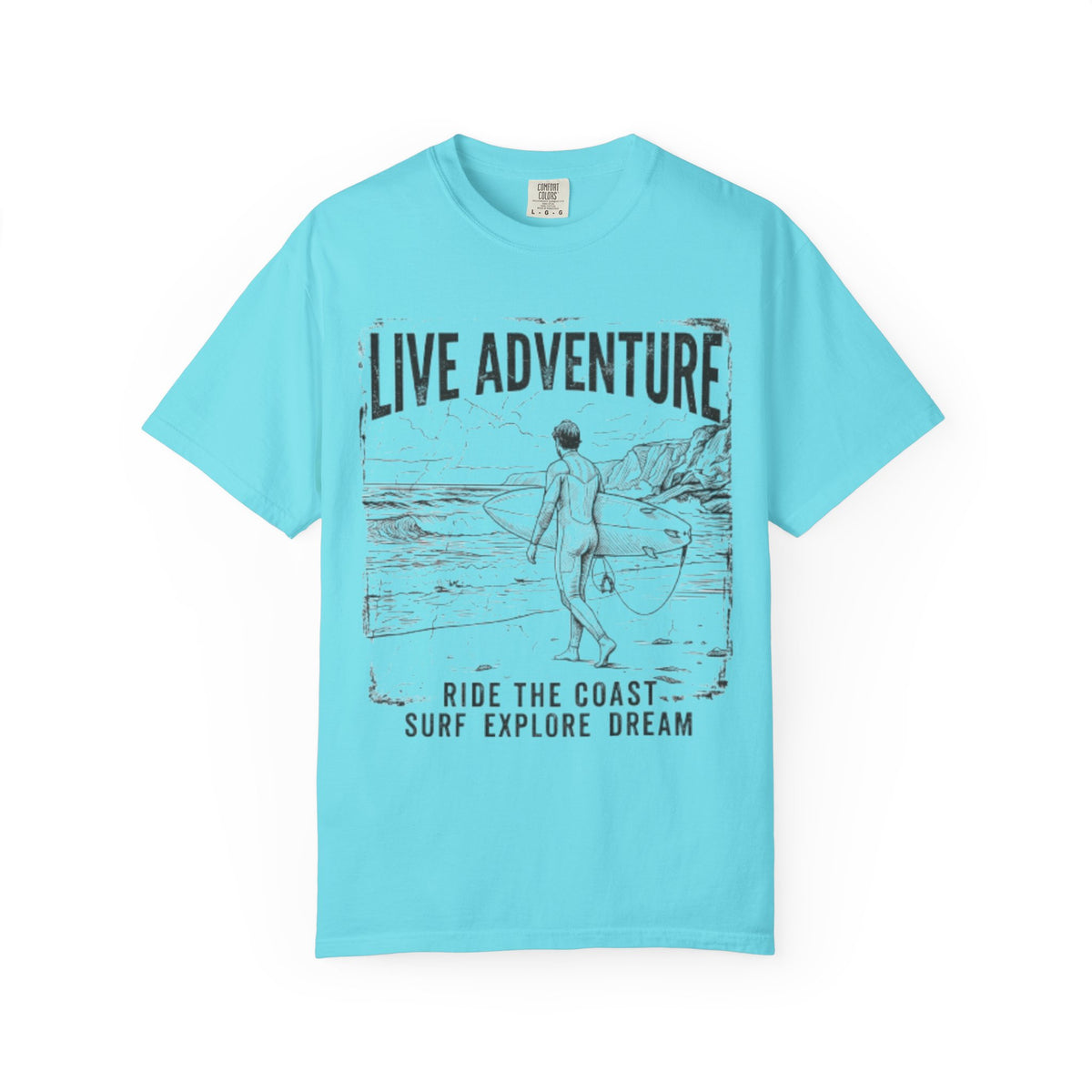 Color: Lagoon Blue | Live Adventure - Surf Unisex Garment-Dyed Tee