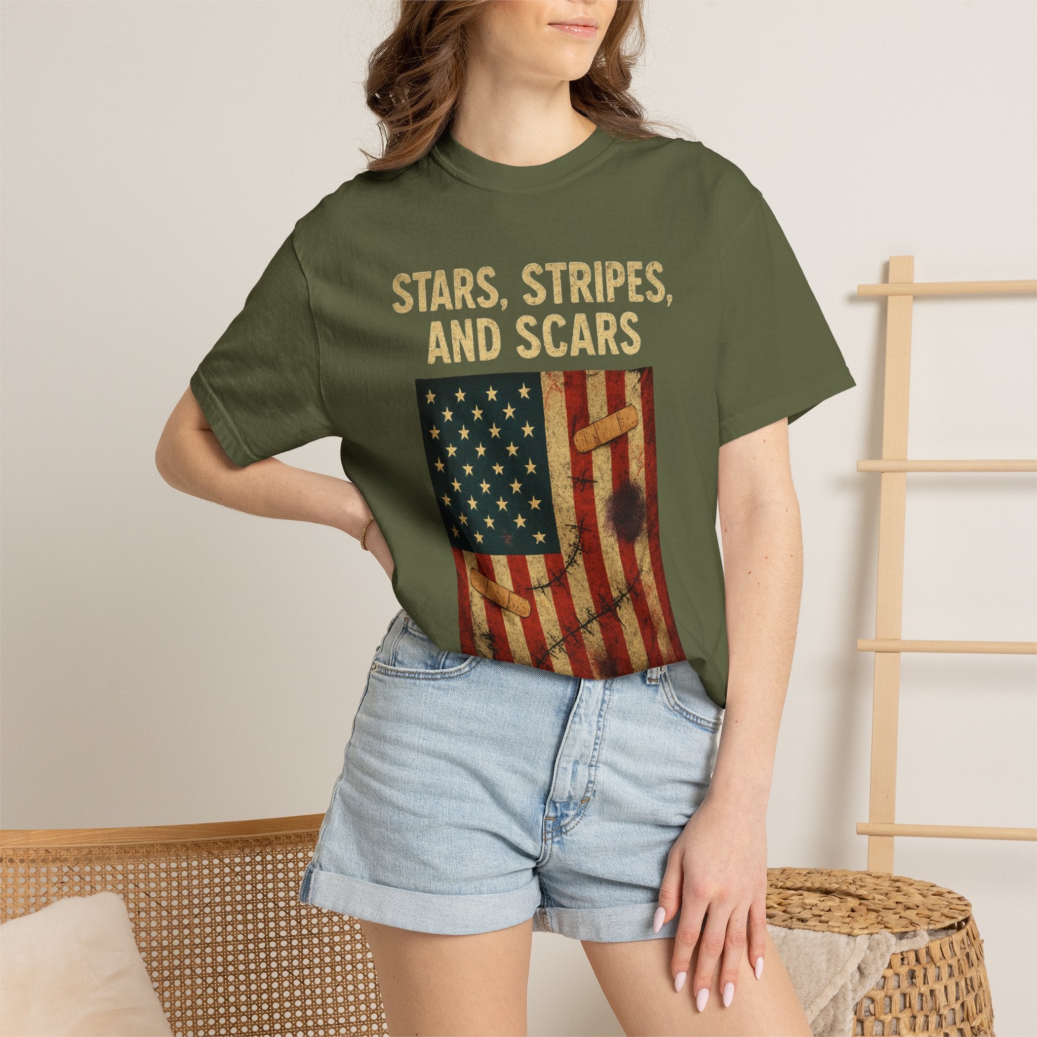 "STARS, STRIPES, AND SCARS" Unisex Garment-Dyed T-shirt
