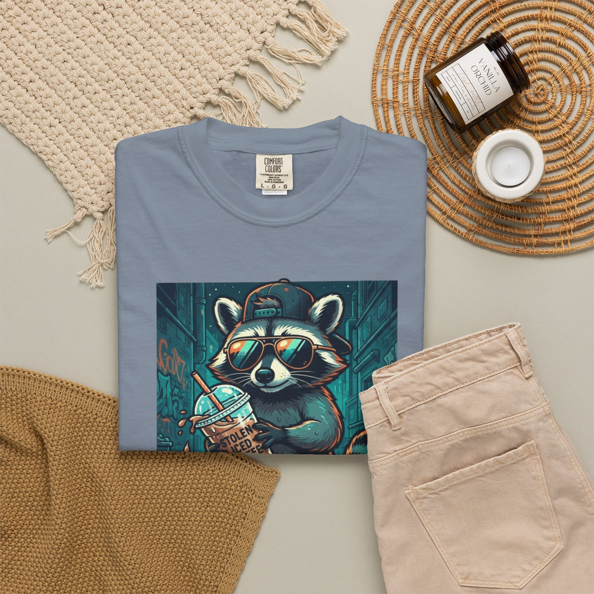 "Raccoon Energy" Unisex Garment-Dyed Tee