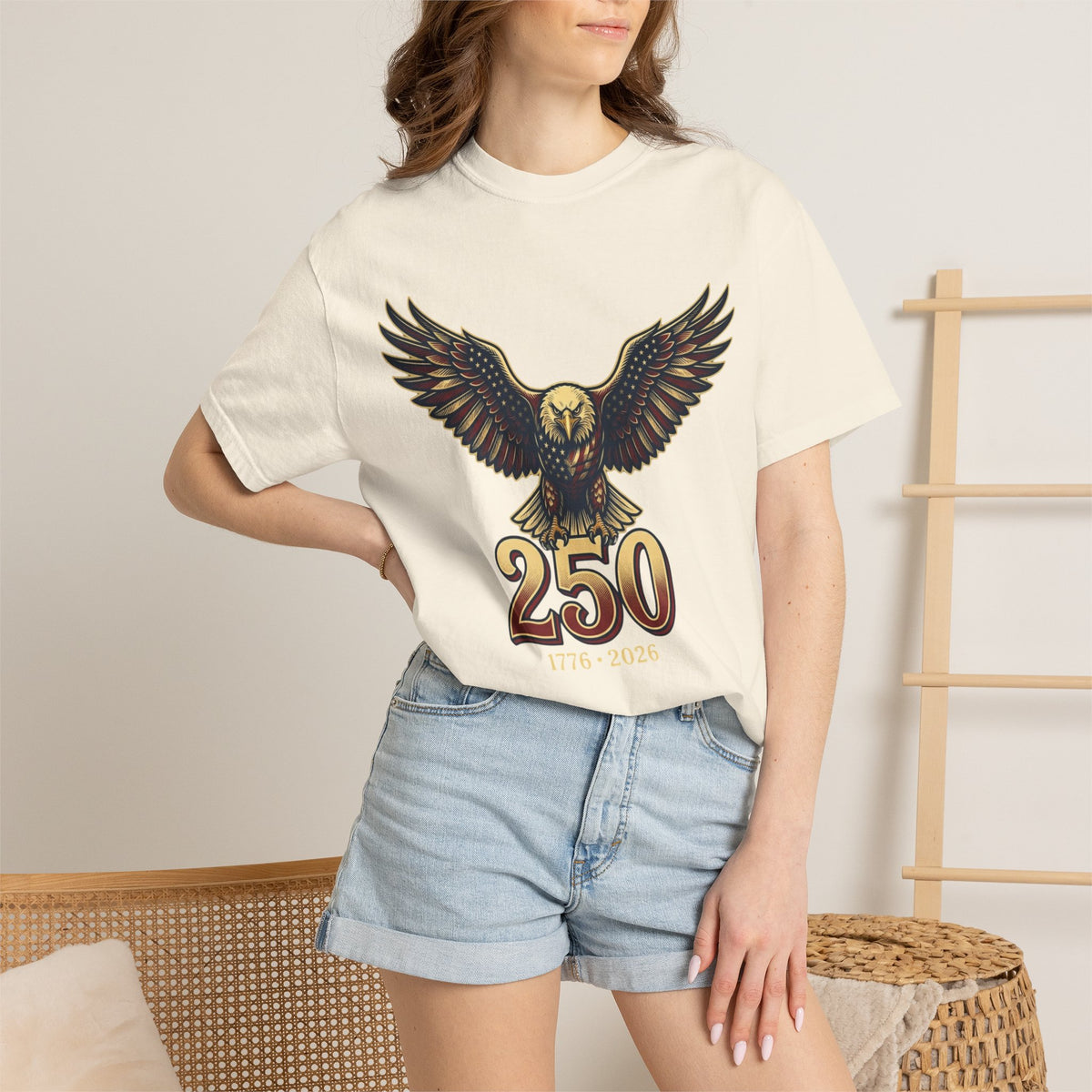 Color: Ivory | USA Eagle 250 Years Unisex Garment-Dyed Tee