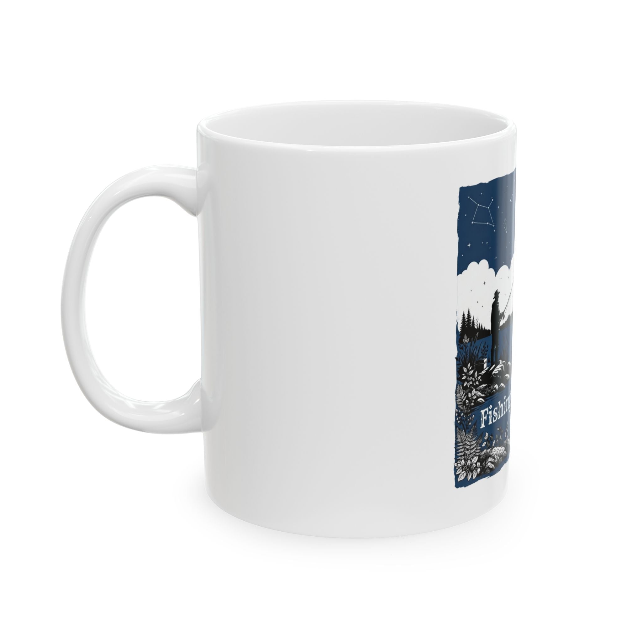 "Fishing in the Dark" White Ceramic Mug