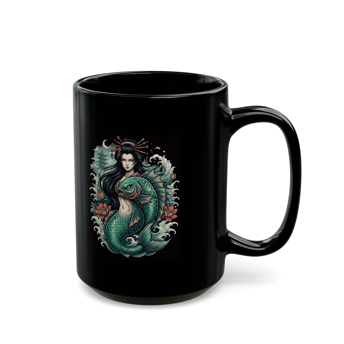 "Ningyo (Japanese Folklore)" Black Ceramic Mug