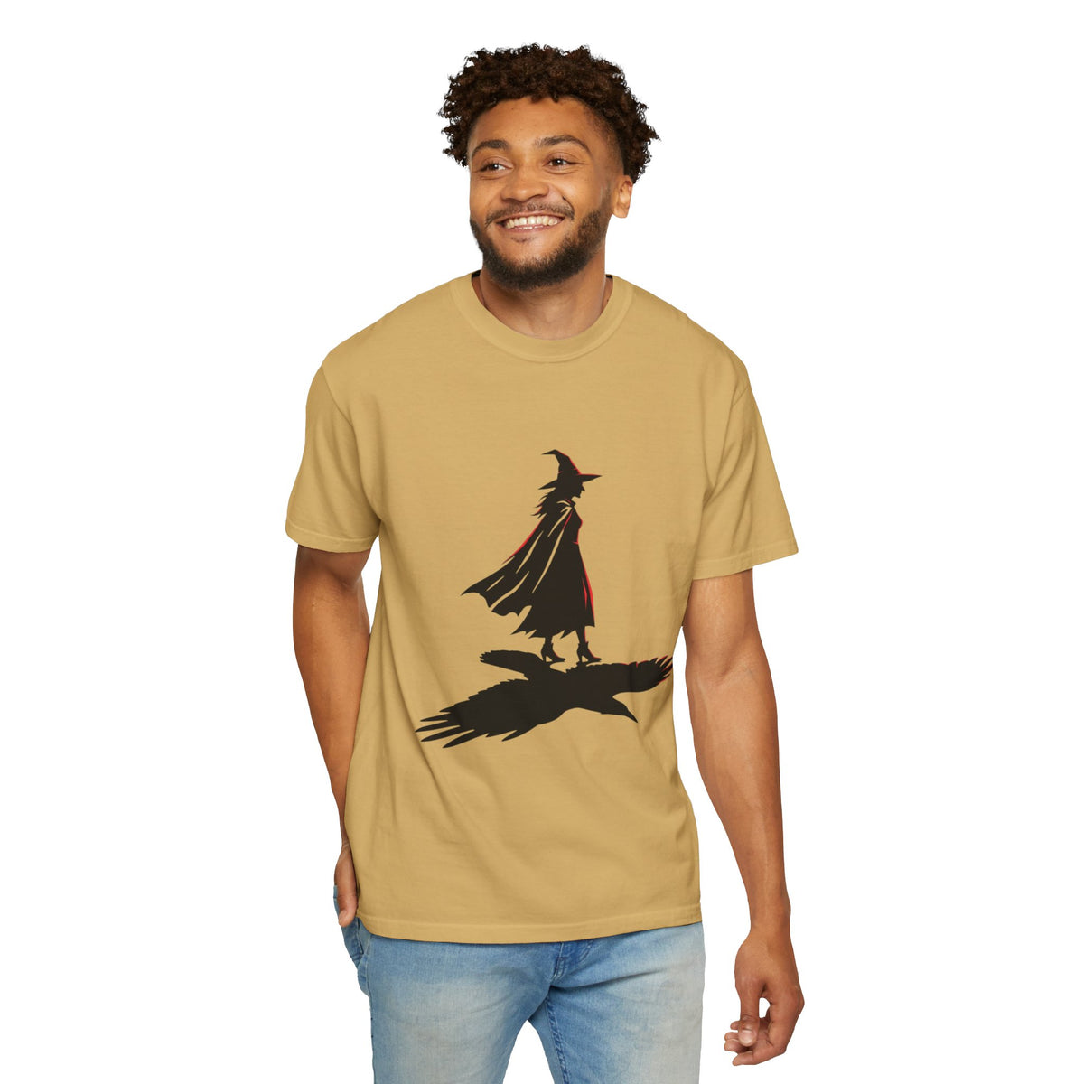 Color: Mustard | Witch With Raven Shadow Unisex Garment-Dyed Tee