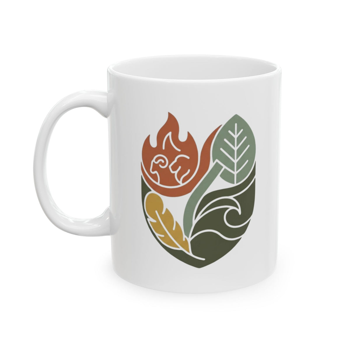 "Four Elements- Fire, Earth, Air, Water" White Ceramic Mug — Graphic