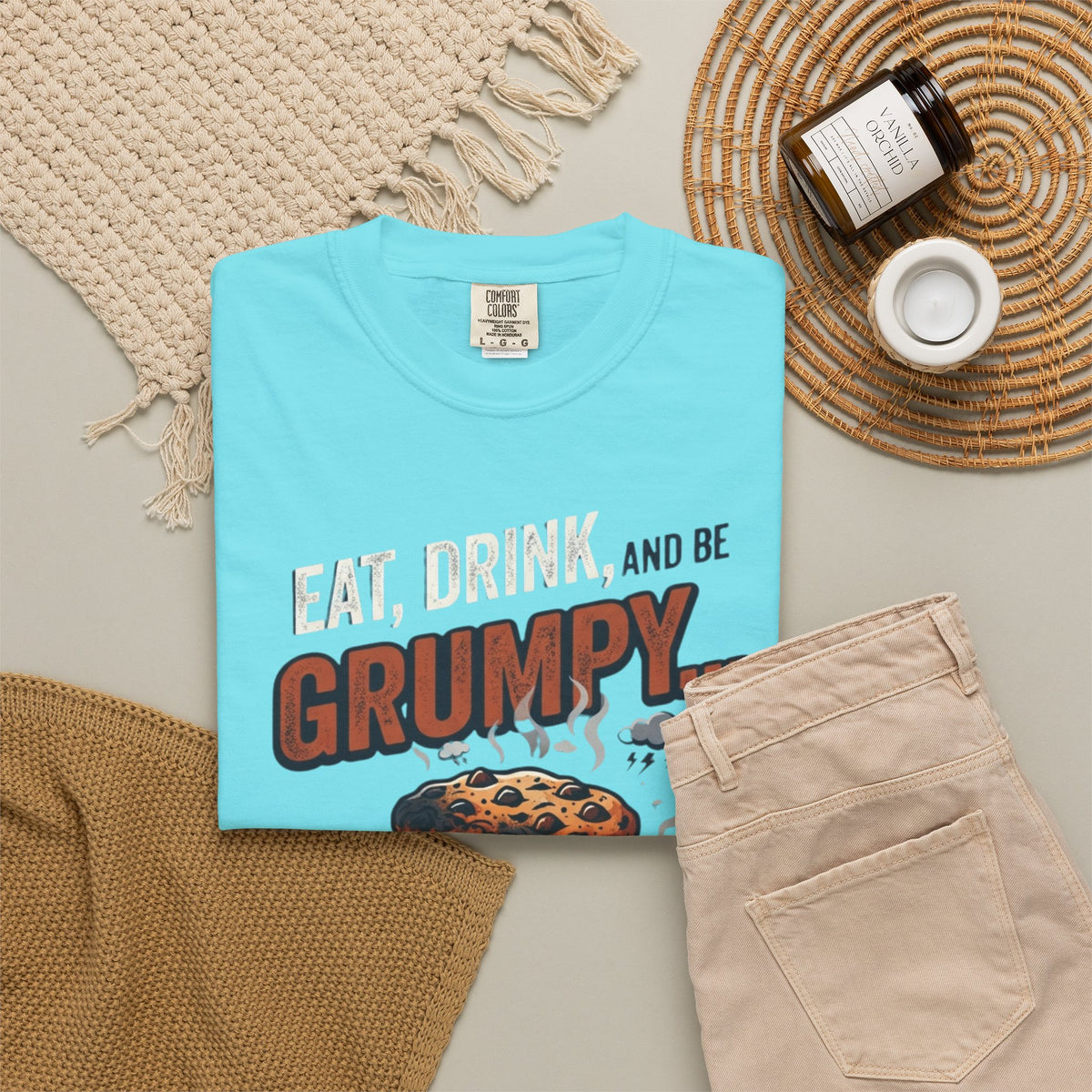 Eat Drink And Be Grumpy Unisex Garment-Dyed Tee