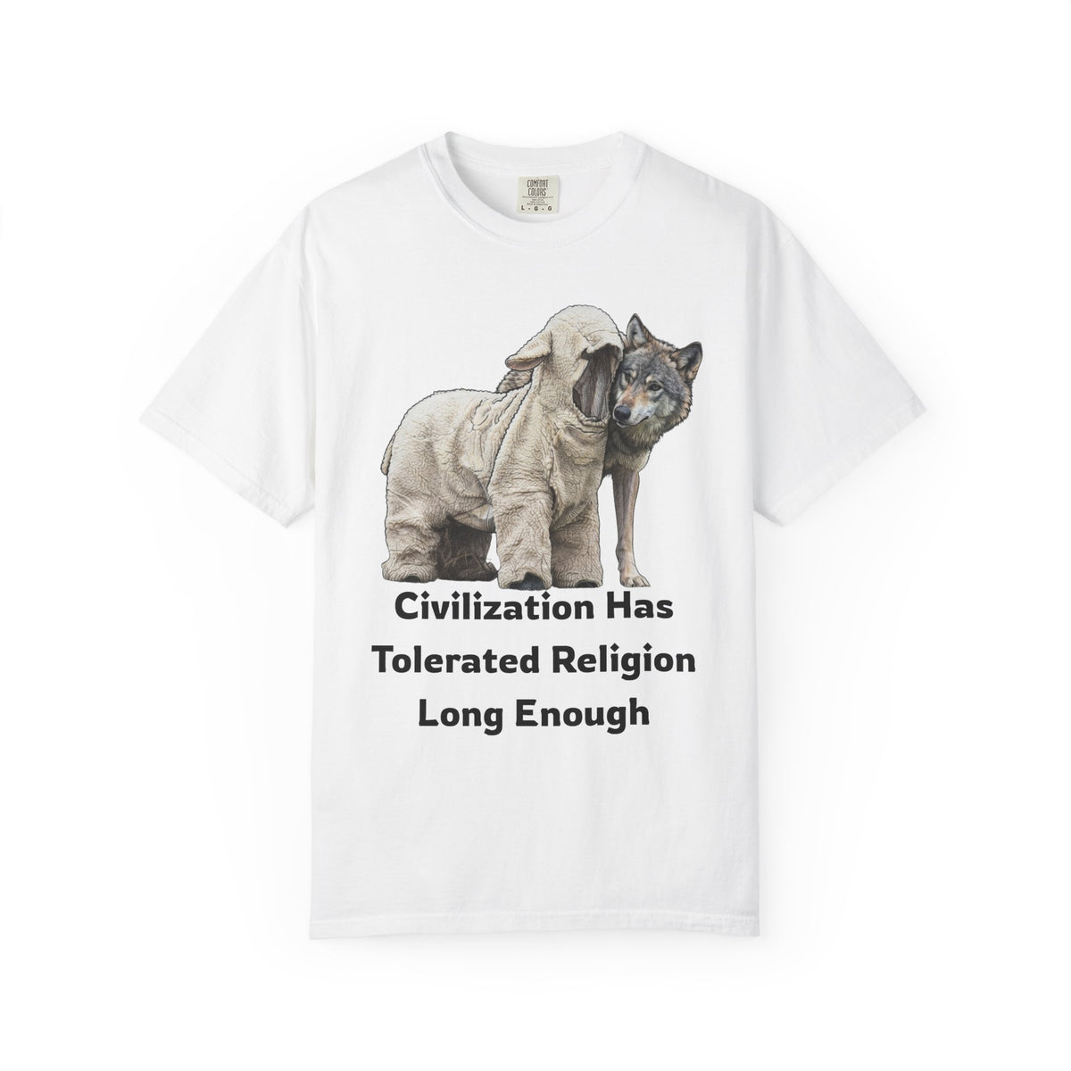 Color: White | Civilization Tolerated Religion Unisex Garment-Dyed Tee