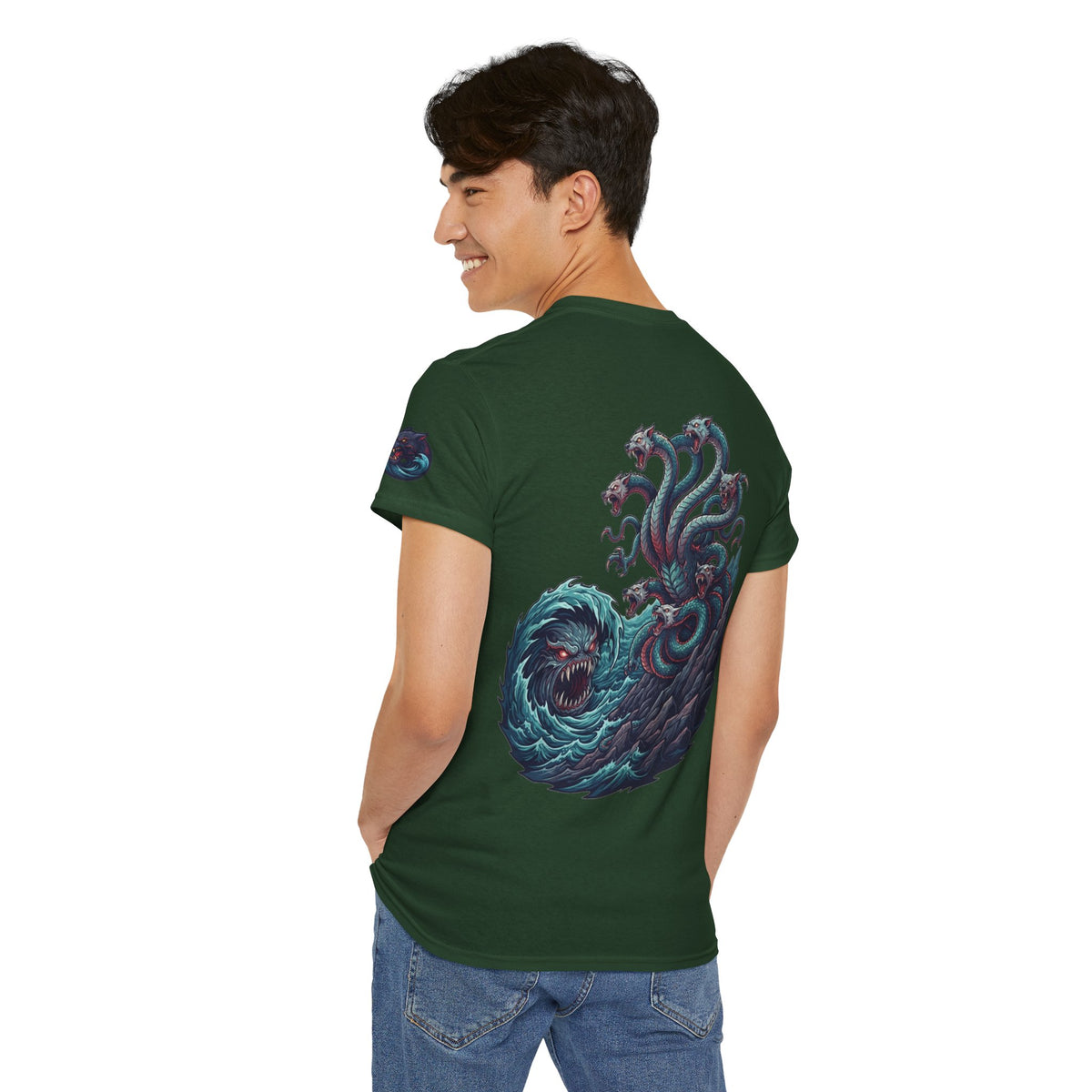 Color: Forest Green | Charybdis and Scylla (Greek Mythology) Premium Graphic Tee