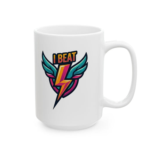 "I Beat Cancer - What is Your Superpower" White Ceramic Mug — Graphic