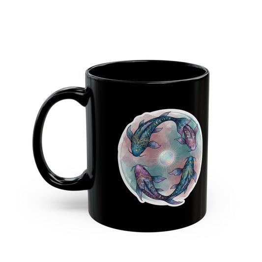 "Pisces The Infinite Fish" Black Ceramic Mug