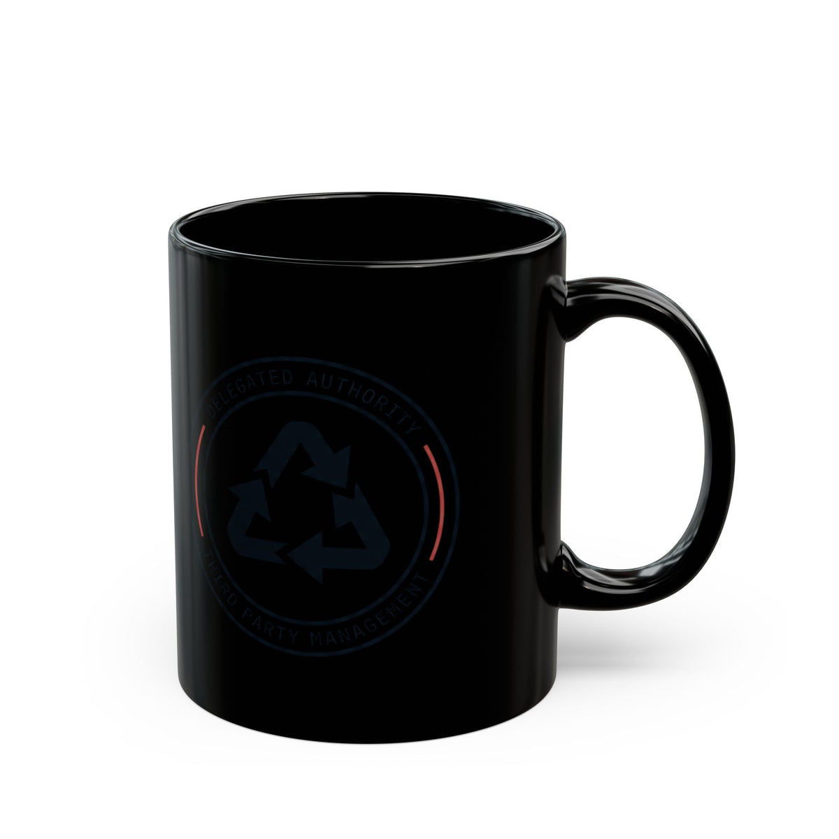 "Managed Entirely By Third Parties" Black Ceramic Mug — Graphic
