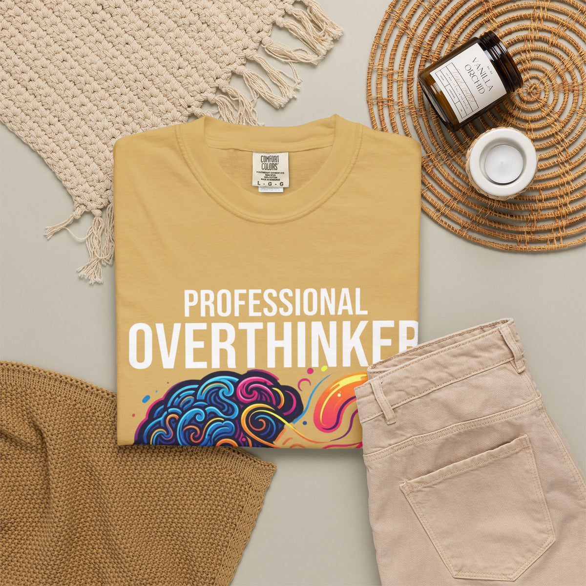 Color: Mustard | Professional Overthinker Unisex Garment-Dyed Tee