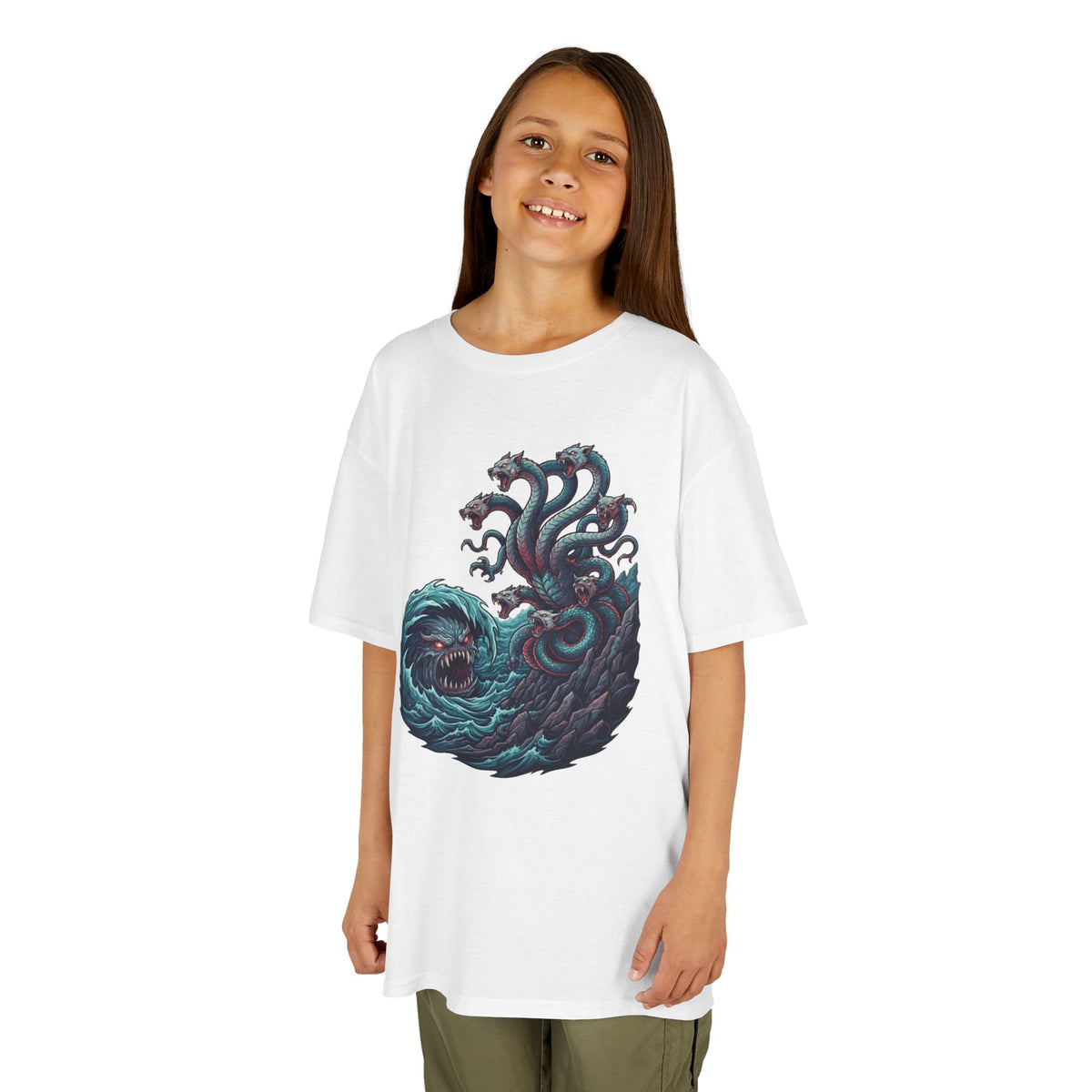 Color: White | Charybdis and Scylla (Greek Mythology) Kids Tee