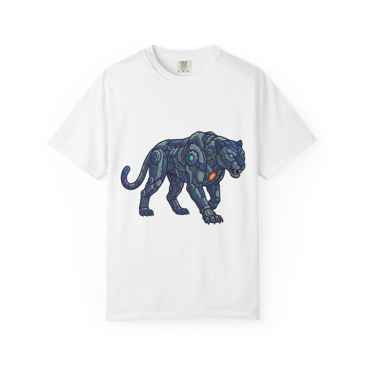 Color: White | Cyber Panther Unisex Garment-Dyed Tee