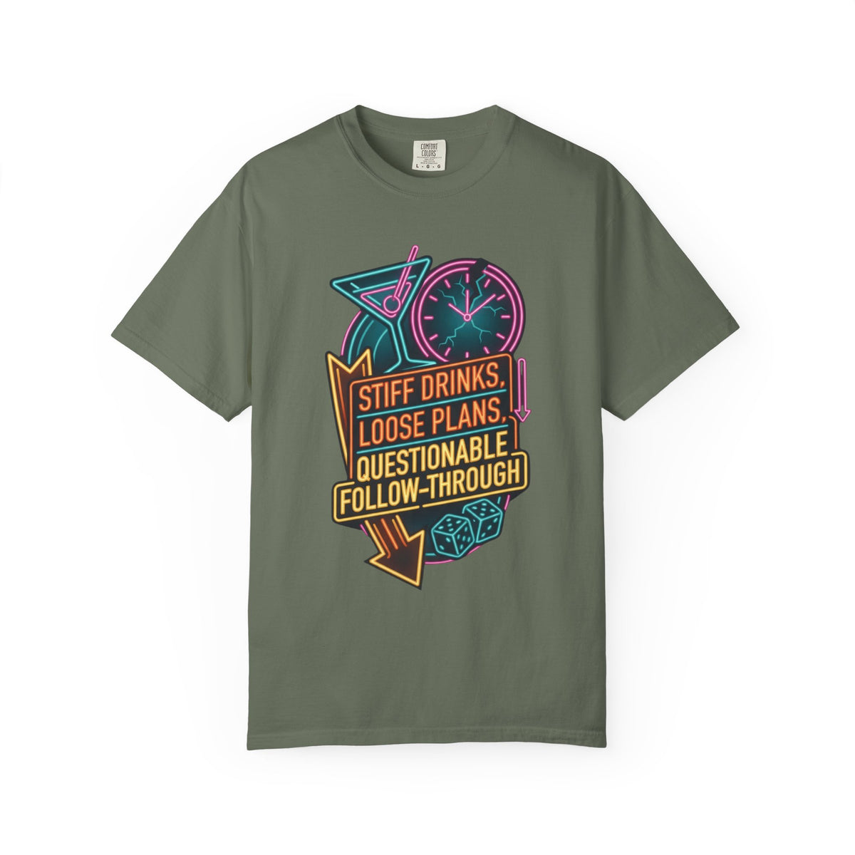 "Stiff Drinks Loose Plans" Unisex Garment-Dyed Tee