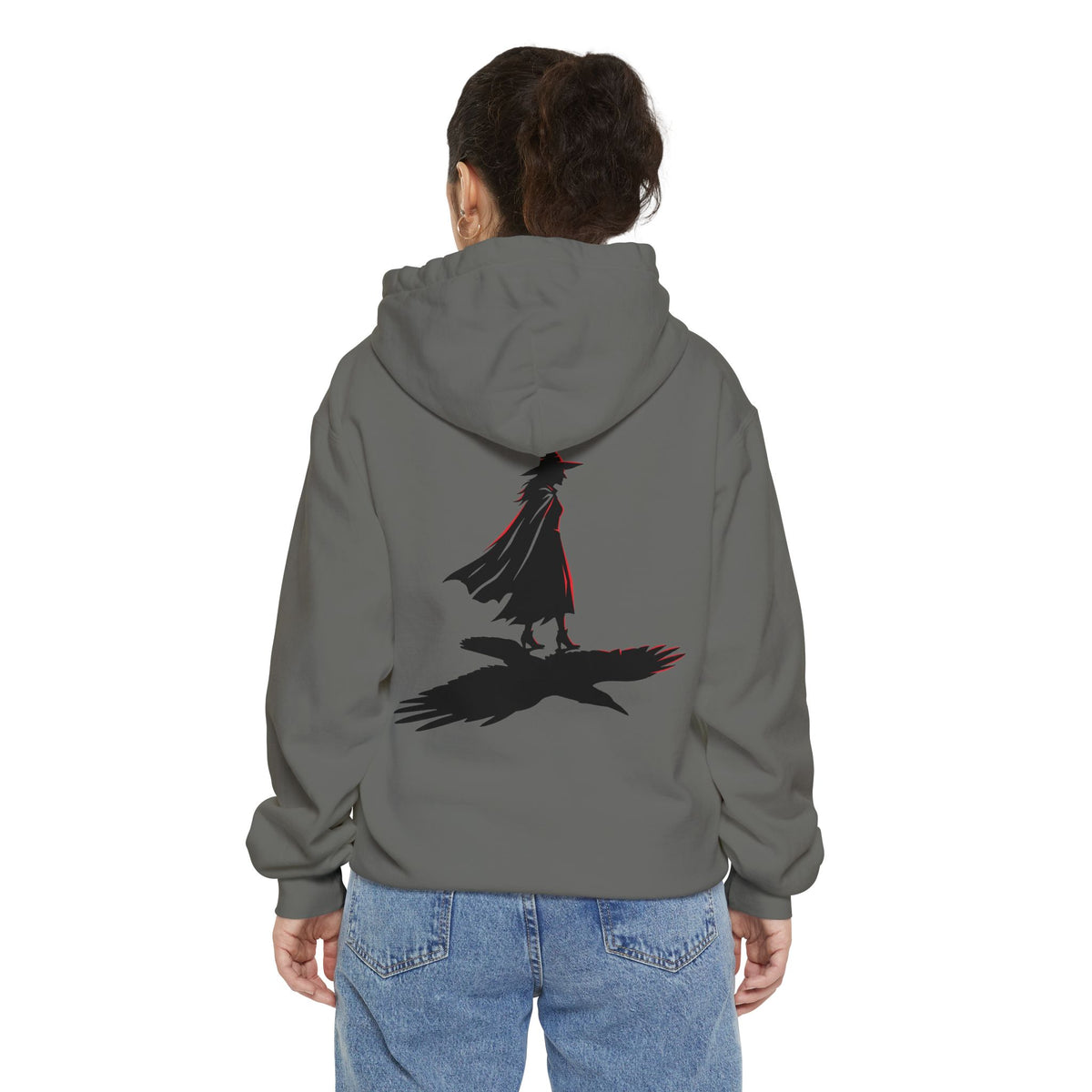Color: Grey | Witch With Raven Shadow Garment-Dyed Hoodie