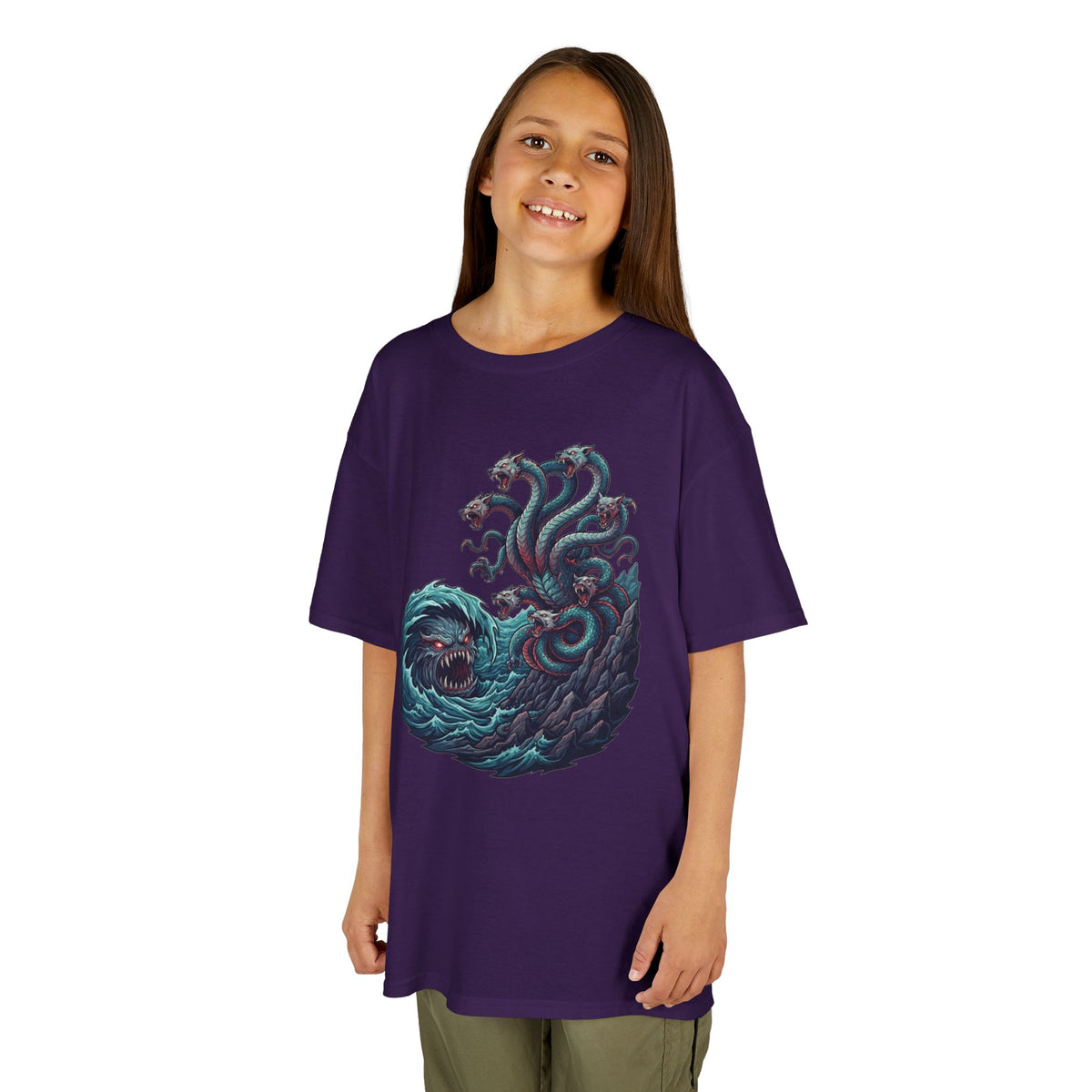 Color: Purple | Charybdis and Scylla (Greek Mythology) Kids Tee