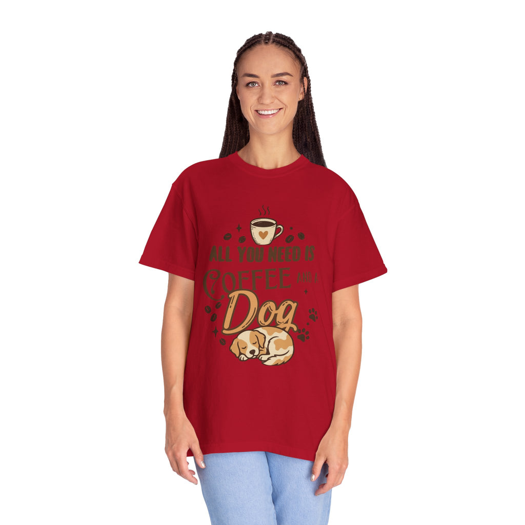 "Coffee and a Dog" Unisex Garment-Dyed Tee
