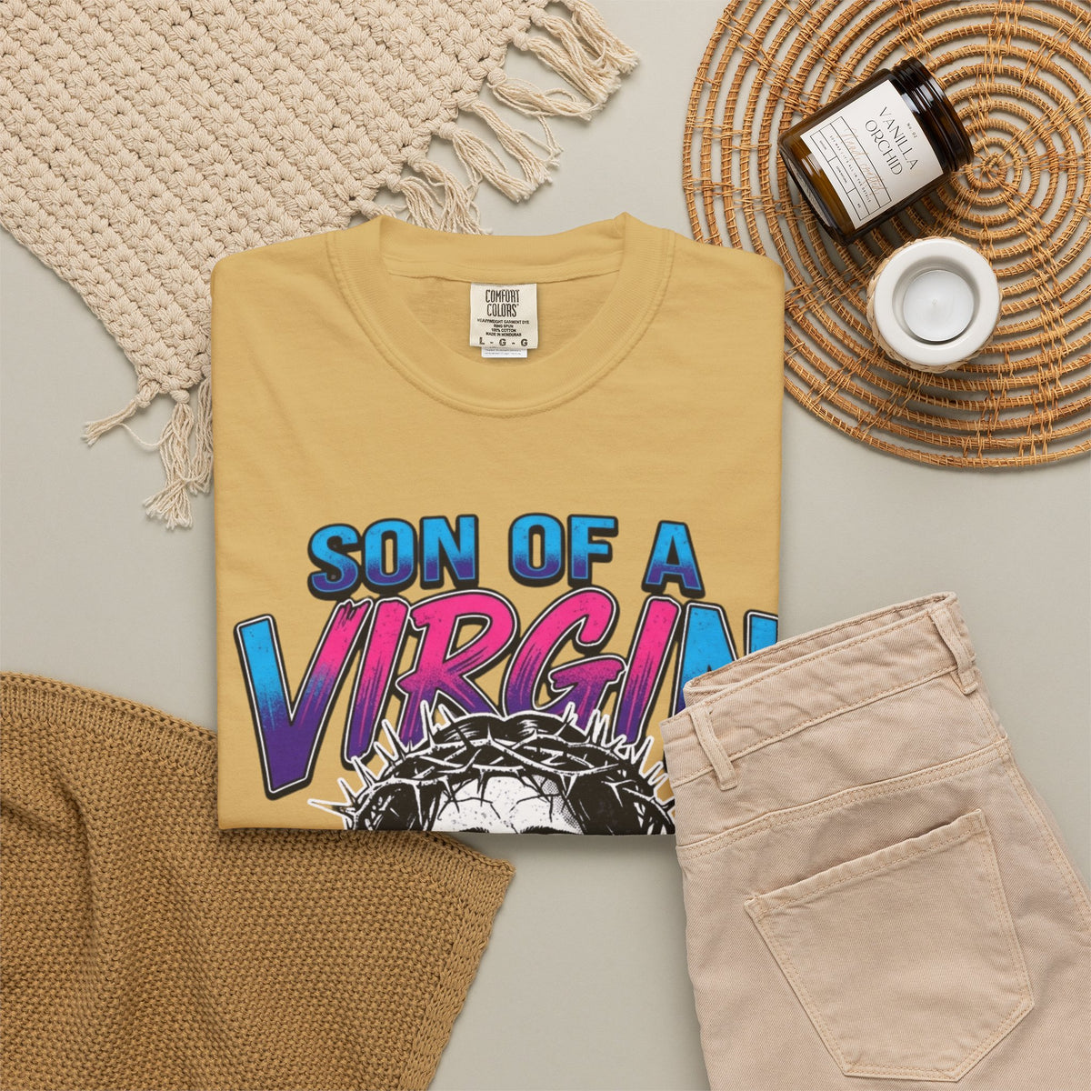 "Good Book Series - Son of A Virgin" Unisex Garment-Dyed Tee