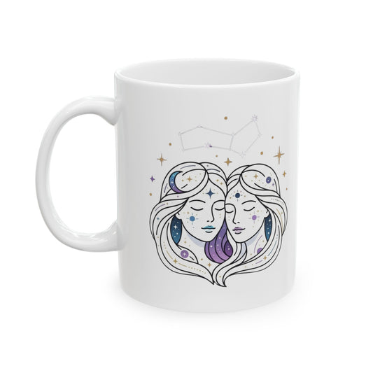 "Gemini The Celestial Twins" White Ceramic Mug — Graphic