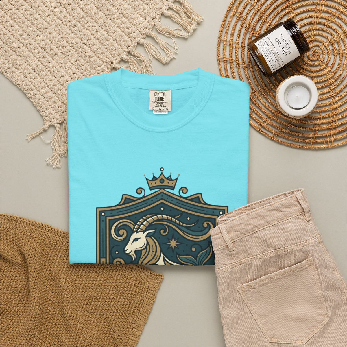 "Capricorn- The Sea-Goat Crest" Unisex Garment-Dyed Tee