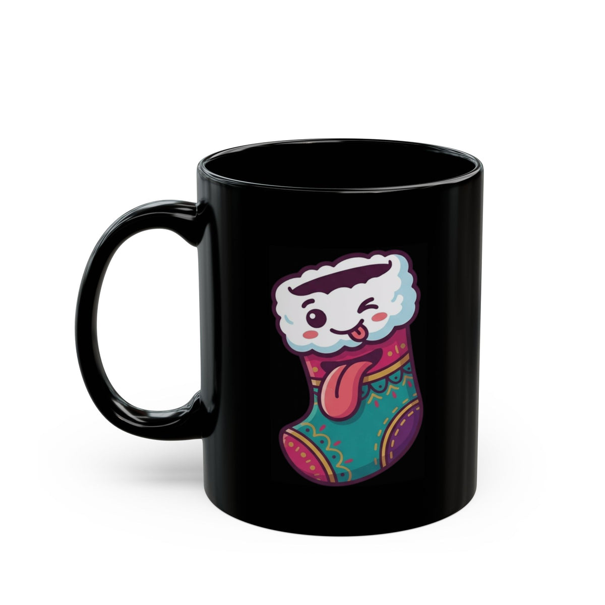 "My Stocking Is Hungry" Black Ceramic Mug — Graphic