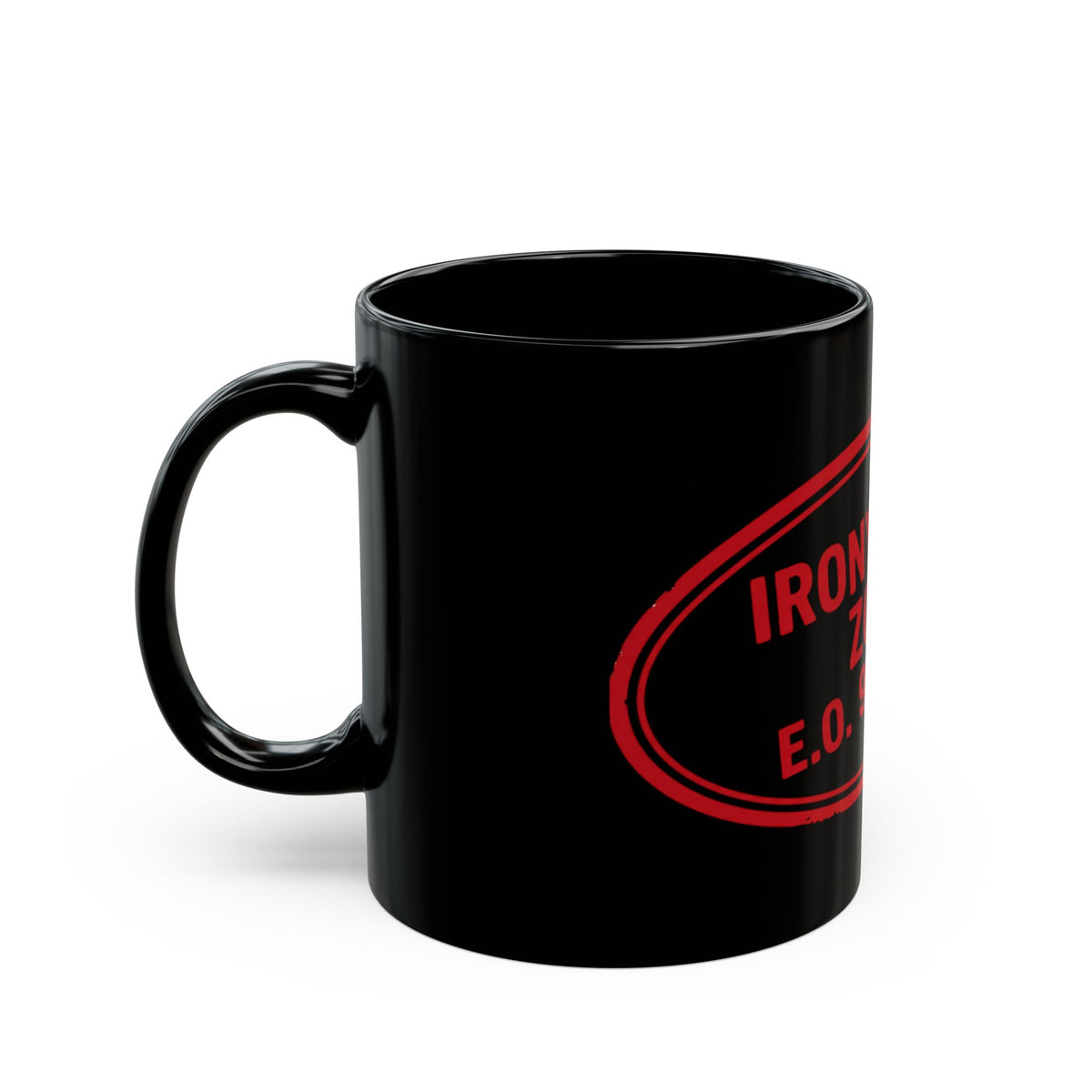 "Irony Free" Black Ceramic Mug — Graphic